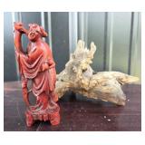 Carved Chinese Figure & Driftwood