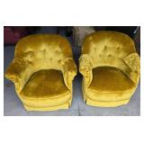 Golden Yellow Velvet Armchairs with Tufted Back
