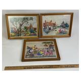 Framed Faux Embroidered Landscape Scenes