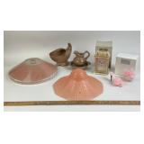 Frankoma Pottery, Avon Clock, Glass Lampshades