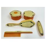 Celluloid Vanity Items, Brush, Comb, Jars