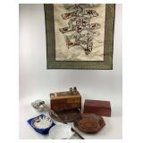 Lane Cedar Box, Embroidered Textile, Wood Decor