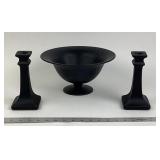 Black satin tiffin glass console set