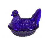 Westmoreland Cobalt Blue Glass Hen-On-Nest Covered