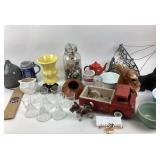 Ceramic Figurines, Glassware, Toy Truck, Buttons