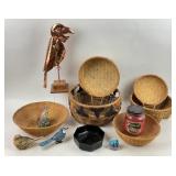 Wicker Baskets, Bird Figurines, Candle