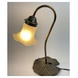 Lily Pad Brass Lamp With Frosted Glass Shade