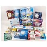 Light bulbs: Incandescent, LED GE, Sylvania, Phili