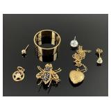 14k Marked Gold: Mens Ring 4.84g s9, Bee pin 2.53g