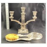 Silver tone Art Nouveau dresser brush and mirror,