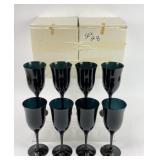 8 Vintage Black Wine Glasses NIB
