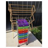 Wooden Drying Rack, Multi-Drawer Rolling Cart