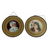 (2) Victorian chromolithograph portrait behind