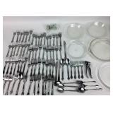 Silverware Set, 5 Glass Pie Plates & Marbles