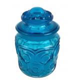 Blue Glass Jar With Lid, moons and stars