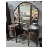 Wooden Makeup Vanity Featuring A Distinctive