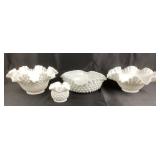 Milk Glass Hobnail Ruffled Bowls