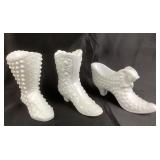 Fenton Hobnail Milk Glass Shoes and Boots