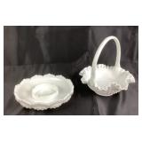 Fenton Milk Glass Basket And Bowl