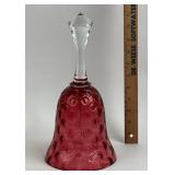 Ruby Red Glass Bell With Thumbprint Pattern