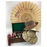 Poker Chips, Wooden Box, Decorative Umbrellas, Hat
