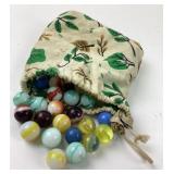 Glass Marbles With Drawstring Pouch