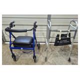 Blue Four-Wheel Rollator Walker Featuring A
