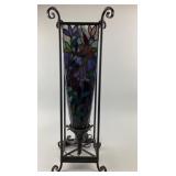 Stained Glass Floral Accent Lamp With Metal Frame