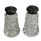 Pair Victorian sterling silver & cut glass salt &
