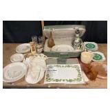 Green Suitcase, MCM Flower Plates, Wooden Musical