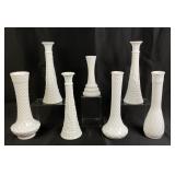 White Milk Glass Bud Vases With Textured Designs