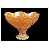 Marigold Carnival Glass punch bowl with stand