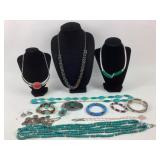 Costume Jewelry: Red coral colored bib necklace,