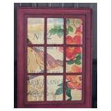 Framed Bird, Floral Artwork With French Text