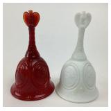 Fenton Art Glass Ruby Red & White Satin Bells