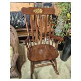 Wood Rocking Chair With Goldtone Fruit Decal On