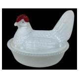 Westmoreland Milk Glass Hen-On-Nest Dish V tail