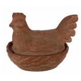 Terracotta Hen-On-Nest Lidded Dish