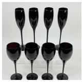 8 Vintage Black Wine Glasses