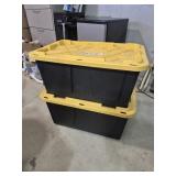Black Plastic Totes With Yellow Lids (2)