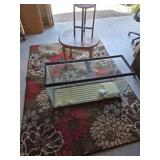Aquarium With Stand, Wooden Table, Floral Rug