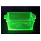 Hazel-Atlas Green Uranium Glass Dish With Handles