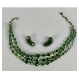 Green AB crystal bead 3-strand necklace &