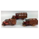 Wooden Stake Bed Toy Trucks, Red Finish