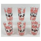 6 MCM Hazel Atlas Pink and Black Retro Floral