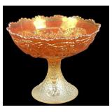 Marigold carnival glass compote bowl about 7