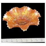 Marigold Carnival glass stipilled bowl with