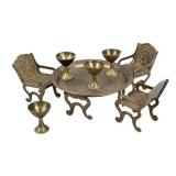 Vintage Brass Minature Table, Chairs, and Goblets