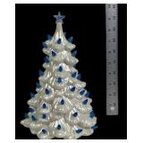 White Ceramic Christmas Tree With Blue Bulbs
