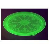 Green Uranium Depression Glass Cake Plate